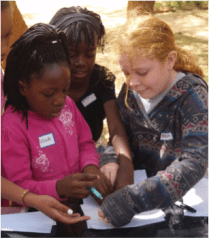 These were the youngest girls in the group. Here they are helping each other plate their water samples.
